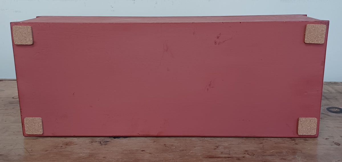 Solid wood stencilled red box with lid