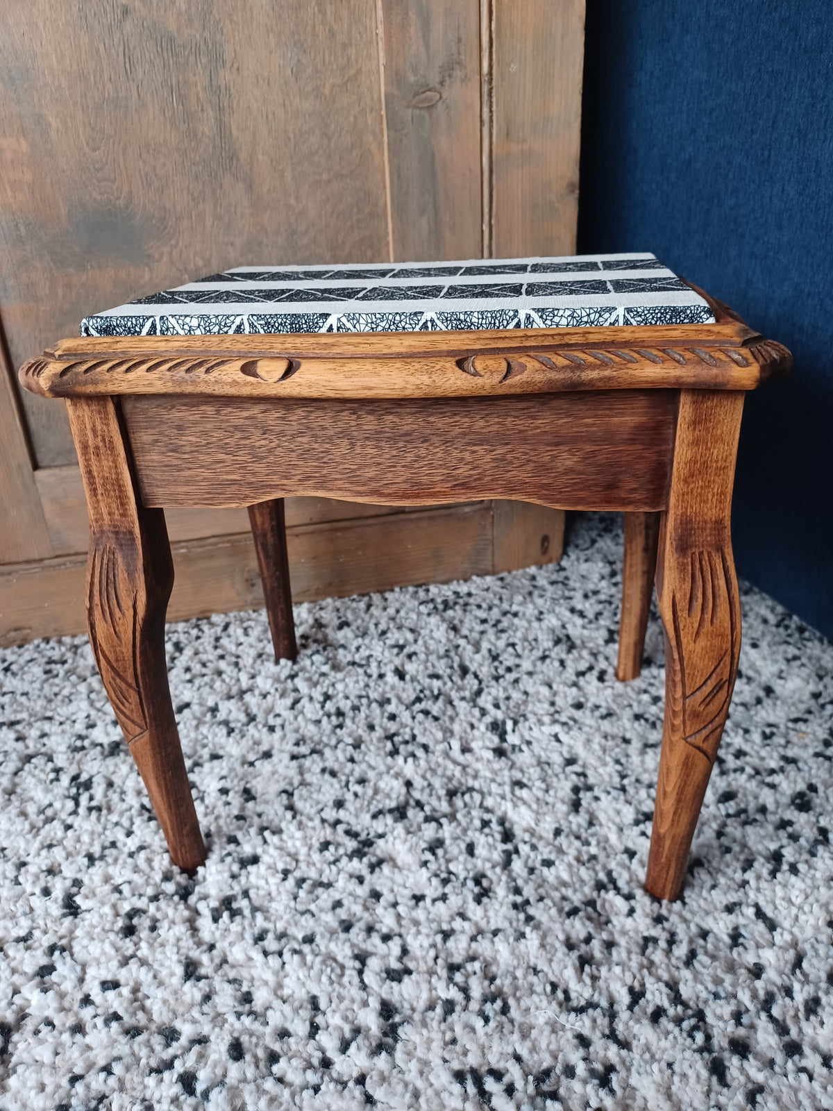 Small wooden side table with découpage fabric top
