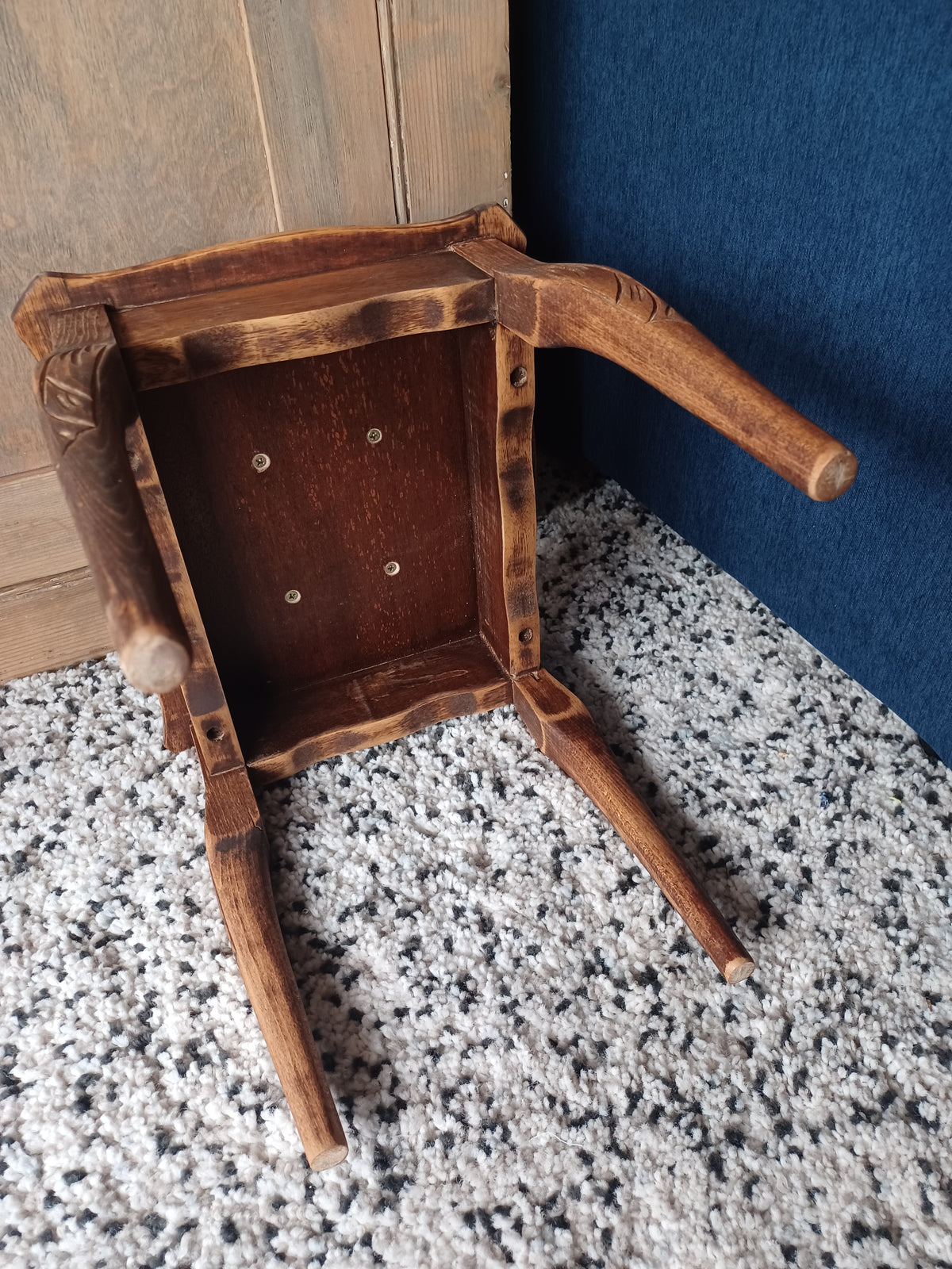 Small wooden side table with découpage fabric top