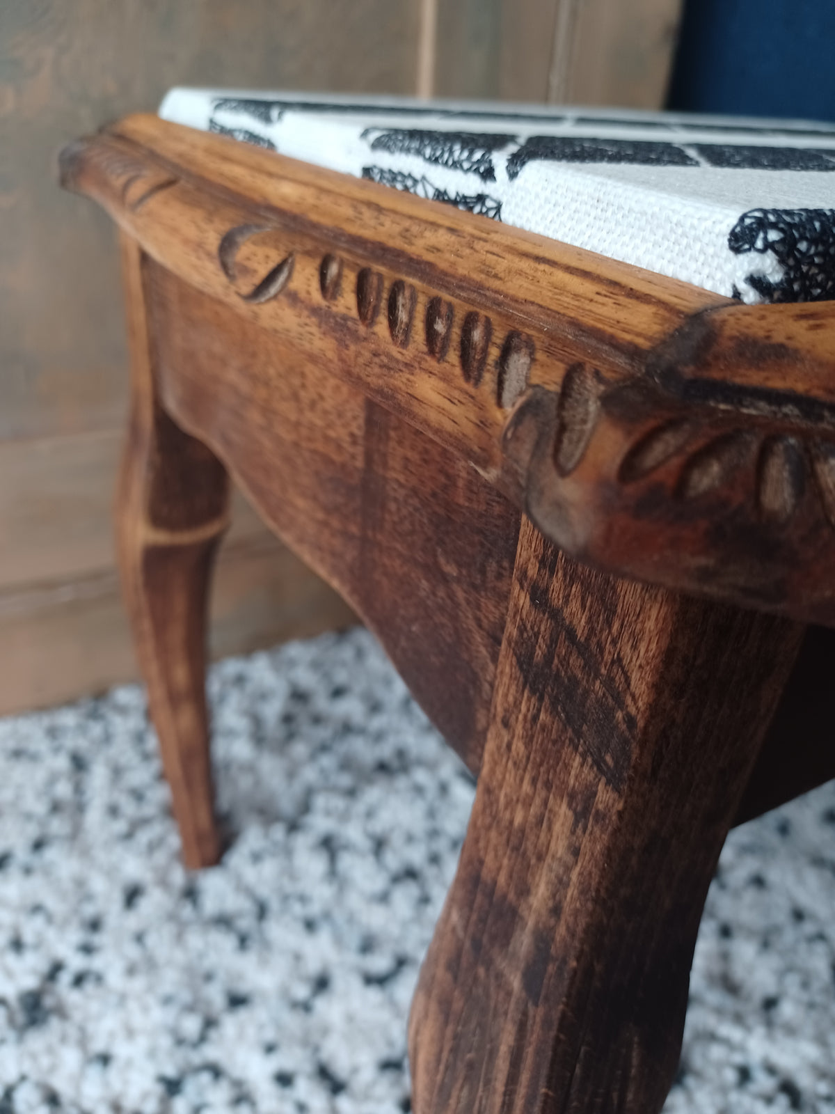 Small wooden side table with découpage fabric top